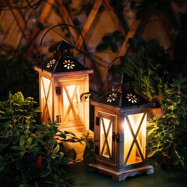 Træ lanterne, vintage lysestage, dekorative lys lanterner til rustikke bryllupper