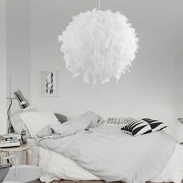 Kreativ romantisk hengelampe 30CM ren hvit fjær pendellampe nordisk moderne lysekrone suspensjon E27 CHAM