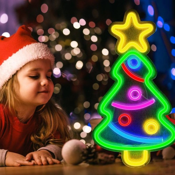 LED neonlys juletræsform lysskilt USB nat