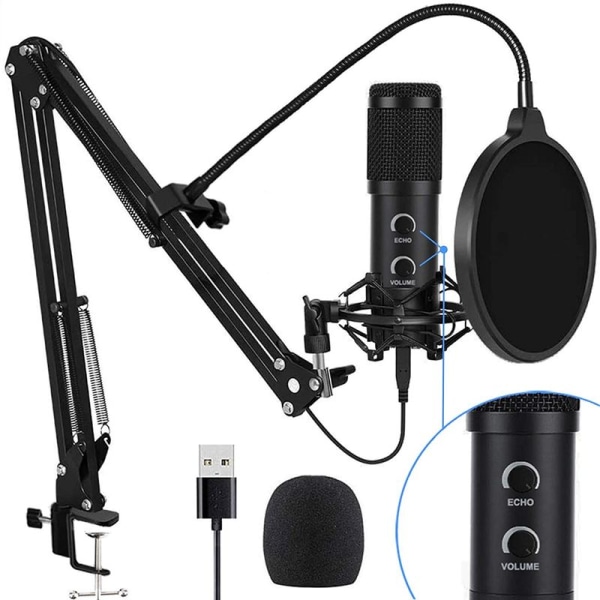 USB-kondensatormikrofon for datamaskin, perfekt for spill, live karaoke, plugg