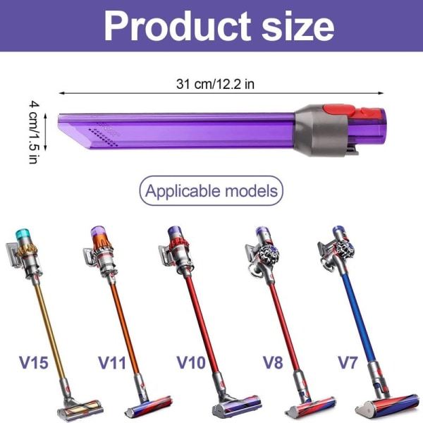 Spaltmunstycke för Dyson V7 V8 V10 V11 V15, LED smalt munstycke, ljusrör smalt munstycke