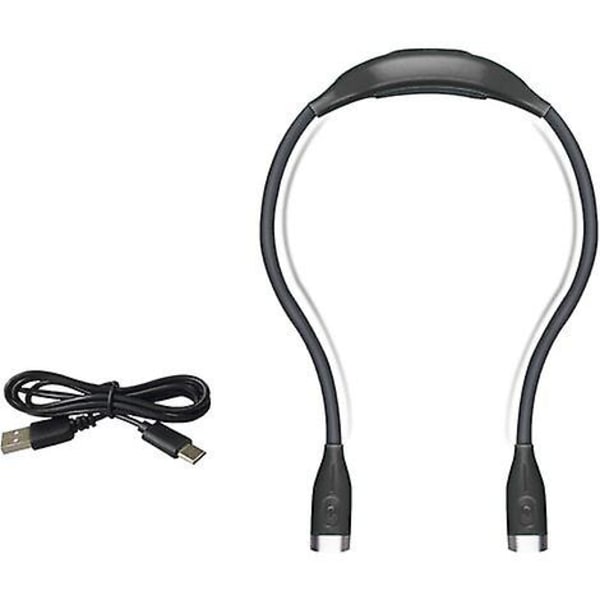 Kaulavalaisin, jossa 3 säädettävää kirkkaustasoa, 4 LED-yövaloa, USB-ladattava kaapeli