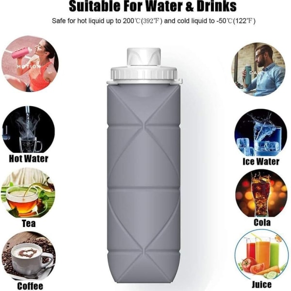 Mittatilaustyönä tehdyt kokoontaitettavat vesipullot 2 Pack BPA-vapaa harmaa