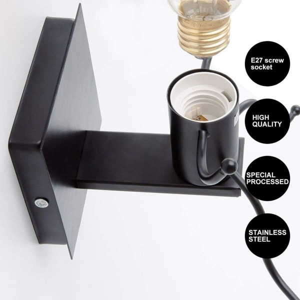 Væglampe, industriel lampe, retro lysende kreativ E27 jern