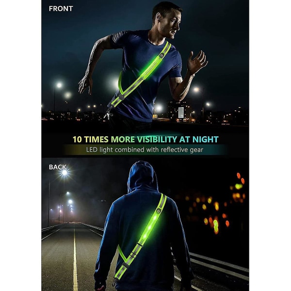 Led-refleksbelte for å gå om natten, oppladbart led-løpebelte for løpere, blått --(WR)