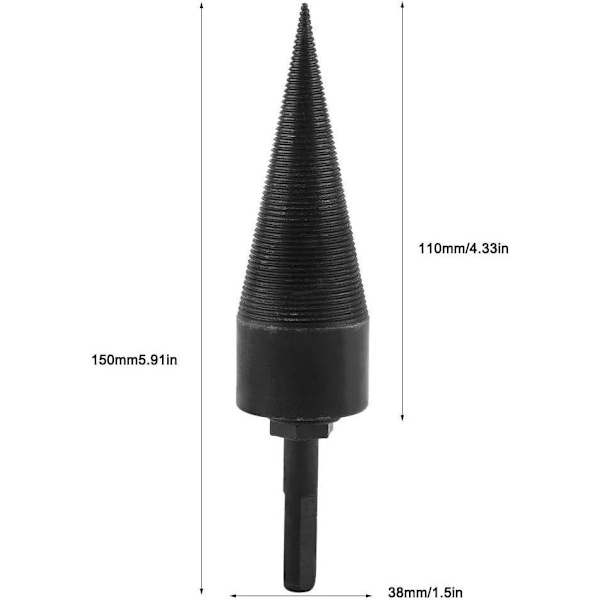 Eldvedsborr Splitter, Spjälkande Vedkonborr, 38mm Vedklyvborr Skruvkon Vedbrytarverktyg