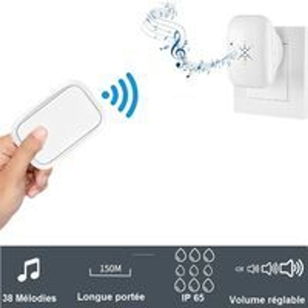 Langaton ja paristoton ulkokäyttöön sopiva ovikello, vedenpitävä, IP 65, nopea