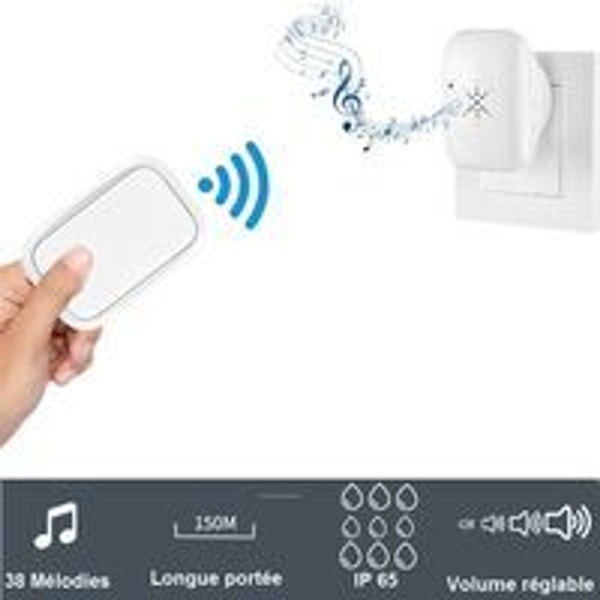 Trådlös och batterifri utomhusdörrklocka, vattentät, IP 65, snabb