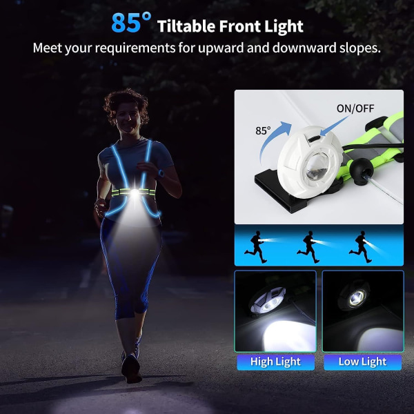 Løbelys, løberefleksvest med justerbare LED-lys, genopladelig