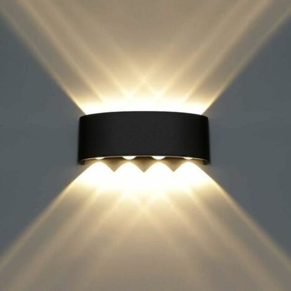 Moderne LED-væglampe i aluminium til indendørs brug, 8W, sort LED-væglampe til soveværelse, hjemmets korridor, stue (varm hvid)