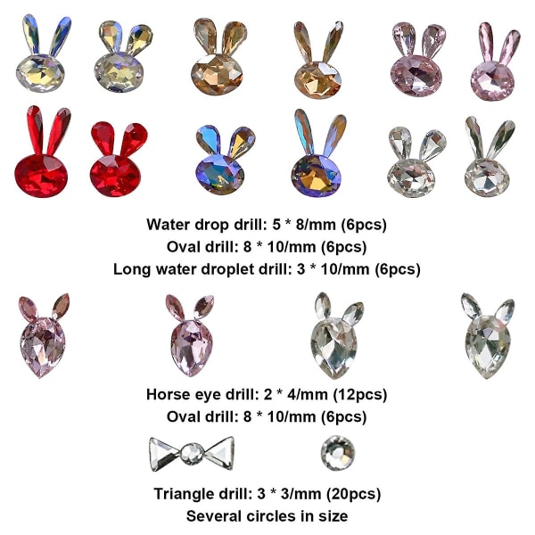 Sæt 3d påskehare negle charms krystaller kanin diamanter rhinestones ædelstene til akryl negle design, kvinder negle kunst dekoration håndværk smykker diy.