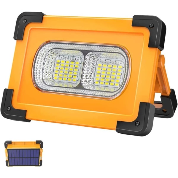 Genopladelig LED-projektør Byggepladslampe Bærbar LED-projektør med solpanel 4 tilstande Superlys Arbejdslys til camping, gør-det-selv