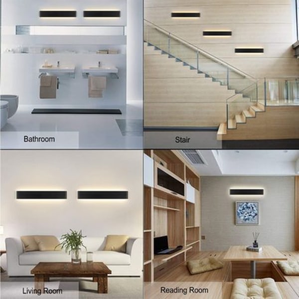 14W LED innendørs vegglampe 40 cm varmhvit vegglampe, enkel børstet svart design for soverom Stue Bad