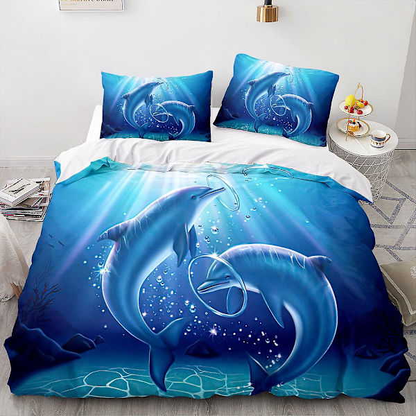 Delfin 09 # 3d Hemtextil Sängkläder Delfin Djurtryck Påslakan Tre Delar Lakan Set