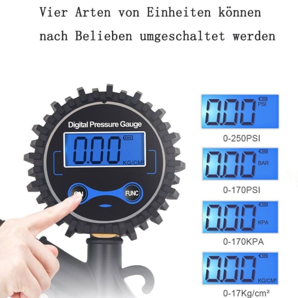Digital dækinflator dæktrykstester med LCD-skærm lufttryksmåler