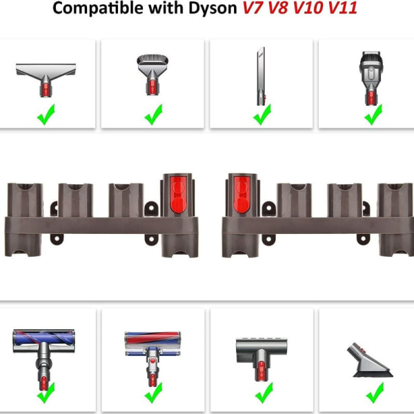 Pakke med 2 veggmonterte tilbehørsstativer for Dyson V7 V8 V10 V11 V15 støvsugertilbehør, D