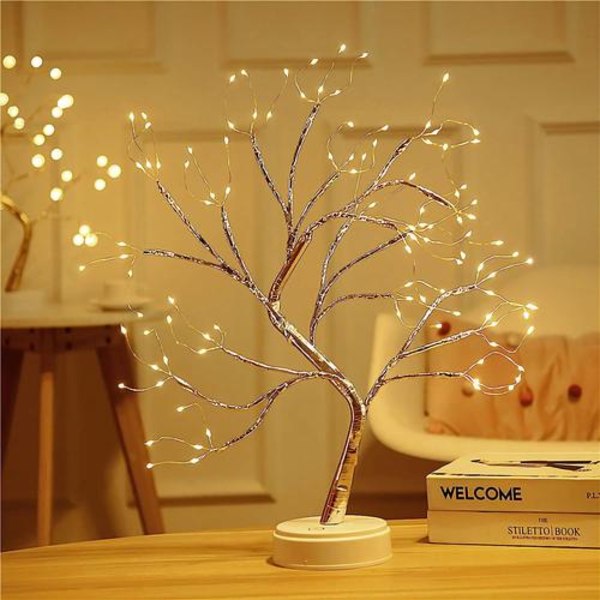 Bonsai-pöytävalaisin 108 LED keinotekoinen minijoulukuusivalaisin paristolla/USB-käyttöinen säädettävät oksat kodin loma-koristeluun (lämmin valkoinen)