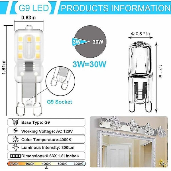 Høstkampanje, G9 LED-lampe, G9 LED 220v Naturlig hvit 3000k 3w Halogenlampe Tilsvarende 30w Halogenlampe 8 stk