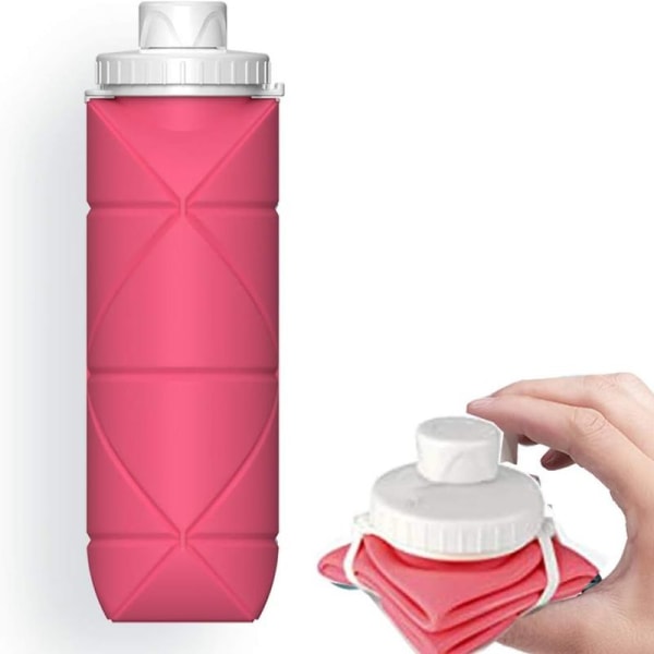 Taitettava vesipullo BPA-vapaa silikoni vuototiivis vaaleanpunainen