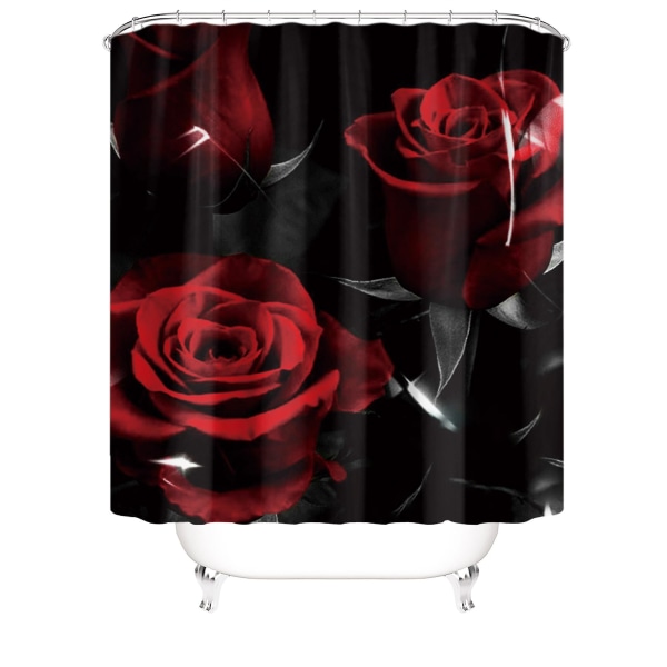 Glam Fire Rød Rose og Sorte Blade Bruseforhæng Badeforhæng 150x180 Cm