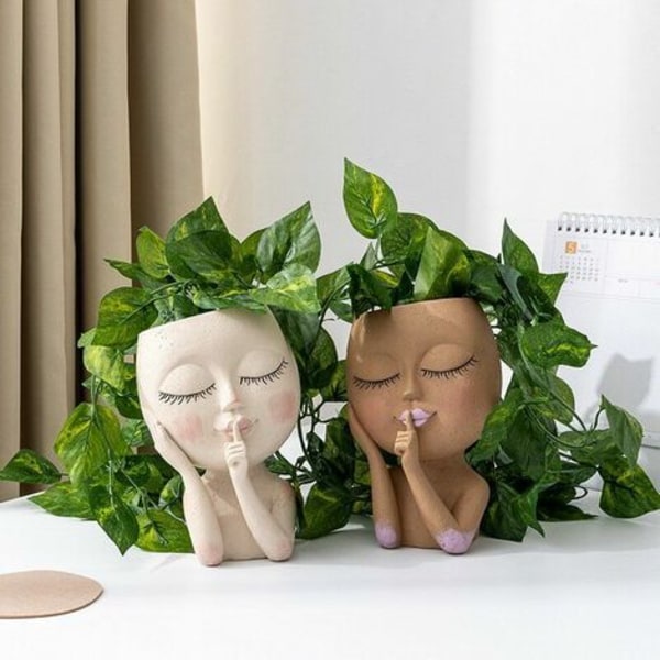 Ansiktsplantekrukker - Hodeplanter, sukkulentplanter, Plantepotte for ansiktsblomst, hagedekor for innendørs og utendørs planter med