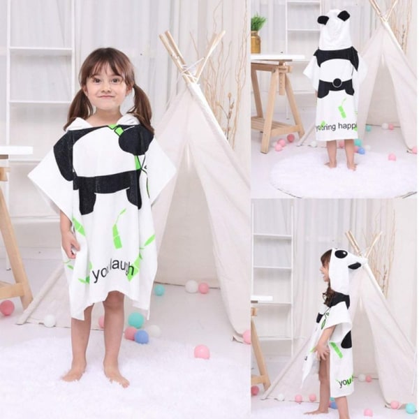 Barn Poncho med Huva i Bomull - Panda