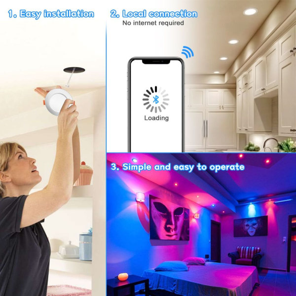 Fargerik LED-spot innfelt taklampe Smart Rund RGB Innendørsbelysning Dimbar