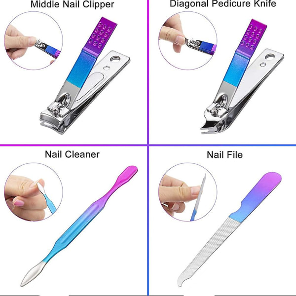 Set med 12 nagelverktyg, rostfritt stål, flerfärgad