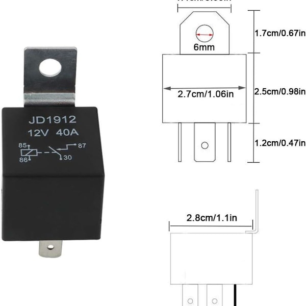 Ammattimainen 4-napainen auton rele 12V 40A SPST auton rele värikkäällä kaapelilla