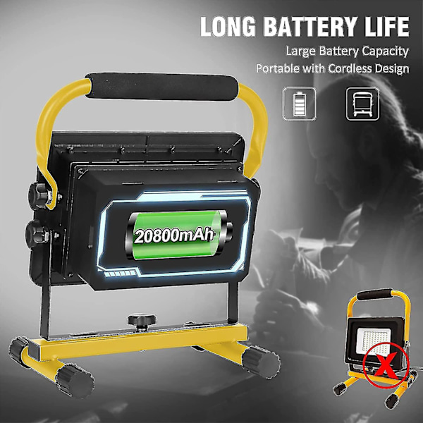 Uppladdningsbar LED-strålkastare, 60W Byggarbetsplatsstrålkastare 20800mah Uppladdningsbar LED-arbetslampa Vattentät Nödsäkerhetslampor För Verkstad, G
