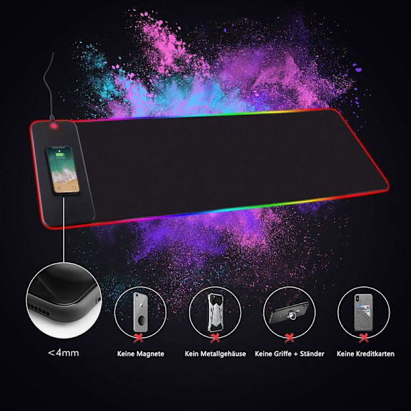 GIM RGB Gaming Musemåtte 10W Musepad LED 800x300x4mm 14 lystilstande med 10W