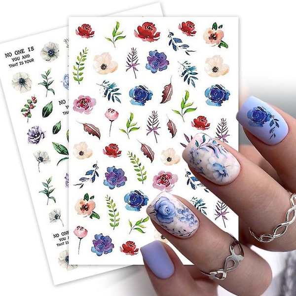 Nail Art-klistremerker Blomsterdekaler 12 ark 3d selvklebende negleklistremerker for kvinnelige jenter flere stiler 10*7 cm