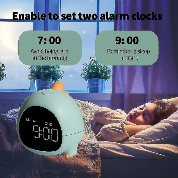 Dinosaur-vækkeur, børnevækkeur med timer, dobbelt alarm