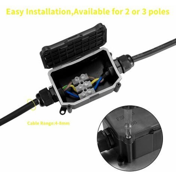 Kotelo IP66 vedenpitävä liitäntälaatikko, ulkotilojen vedenpitävä liitäntälaatikko, 2-tie kaapeliliitin PG9 liitännät ?3-8mm ?6mm-10mm??? kaapelille