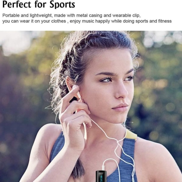 Bluetooth-spelare, MP3-spelare MED hörlurar, FM-radio, minidesign