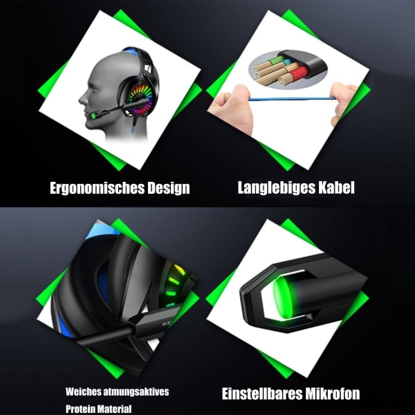 Gaming Headset Computer Gaming Headset RGB Lys Mikrofon USB Multifunksjon