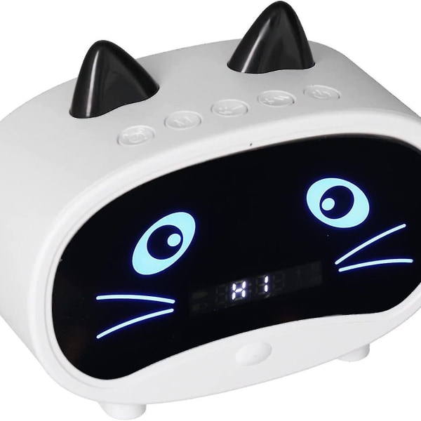 Digitalt vækkeur med tegneserie-kattedesign og Bluetooth-højttaler