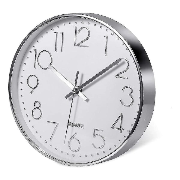 Premium Silver Väggklocka - Modern Tyst Väggklocka för Hem, Kontor, Kök, 10\"