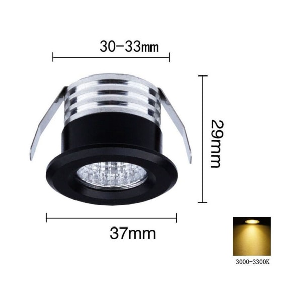 Sæt med 4 mini LED indbyggede spotlights, 3 W, varm hvid sort