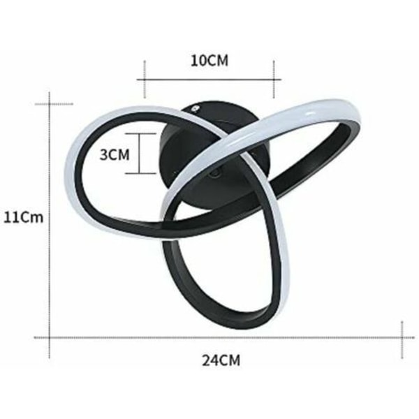 LED-lysekroner, moderne LED-taklampe 22W 2500Lm, svart lysekrone for soverom stue gang, diameter 26 cm, kaldt hvitt lys 6500K
