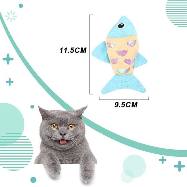 2-pack katt leksaker, kattungar, fisk leksaker, ljus papper för tuggning blå