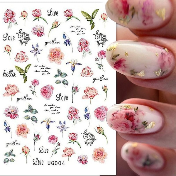 Nail Art-klistremerker Blomsterdekaler 12 ark 3d selvklebende negleklistremerker for kvinnelige jenter flere stiler 10*7 cm