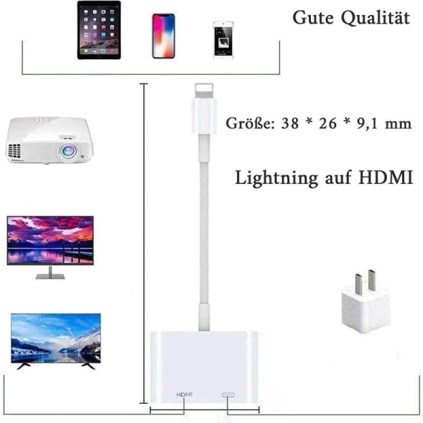 Lightning Digital AV-adapter [Apple MFi-certifierad] Lightning till HDMI Sync