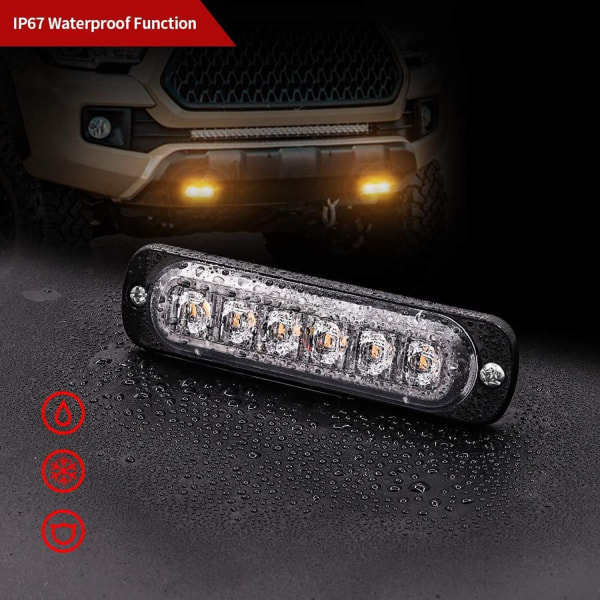 4 stk. strobe sidelys, 6 LED faresignal advarselslys bar, gul funktionsfejl signal,
