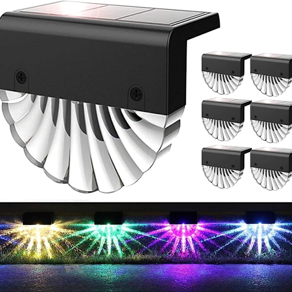 Solcelledrevne utendørs dekklys, 6-pakke RGB-trinnlys, vann