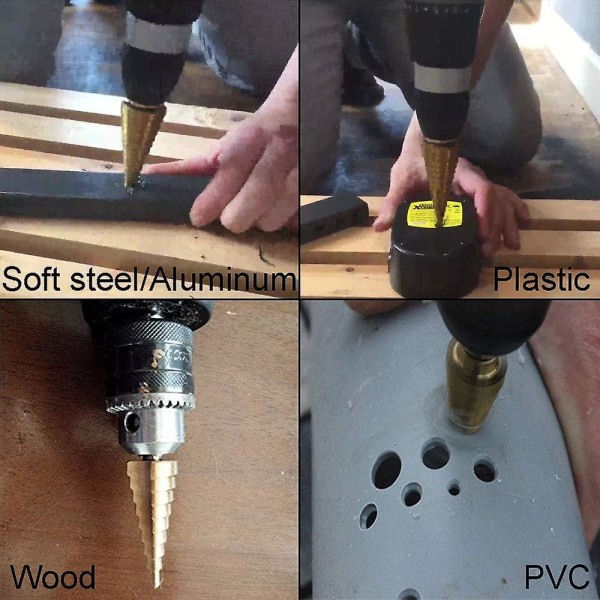 Piece Stepped Countersunk Head Drill Bit Set, HSS Rustfritt Stål, 4-12/20/32mm, Titanium Konisk Trekant, med Hex Skaft, for Skrueboring i Stål