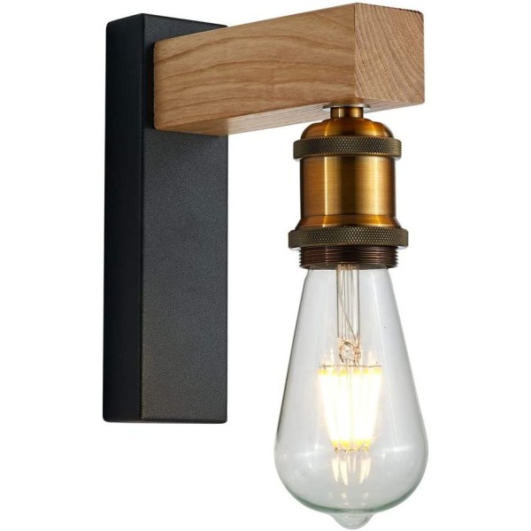 Vägglampa inomhus, trävägglampa E27 Vintage Retro inomhusvägglampa för korridor lantgård sovrum vardagsrum