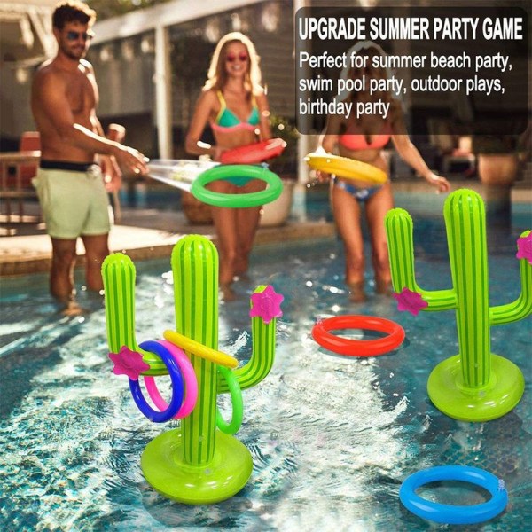 Uppblåsbar Cactus Ring Toss Spel Set Mål Toss Flytande Ring Toss Inkluderad