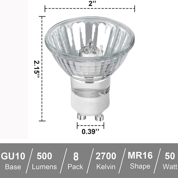 GU10 halogen bulb, 50W 230V dimmable gu10 bulb, 500lm warm white 2700K, for cabinet lighting