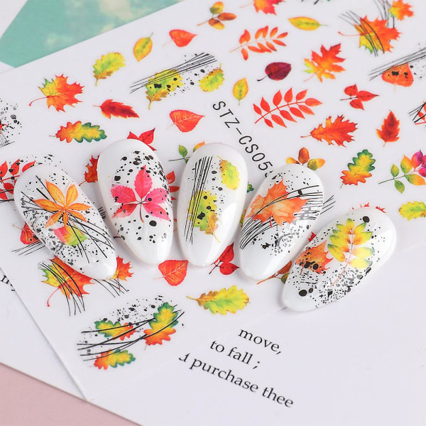 Höstnagelklistermärken, självhäftande höstnageldekaler Maple Leaf Nail Art Design för Thanksgiving, 12 ark, 9,5*6,3 cm